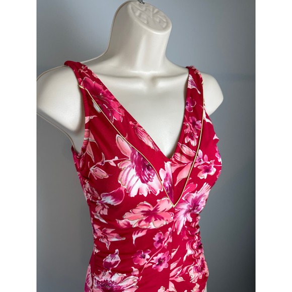 Vintage‎ Gabar One Piece Swimsuit Red/Pink Floral with Gold Accent Pre-owned - Picture 2 of 7